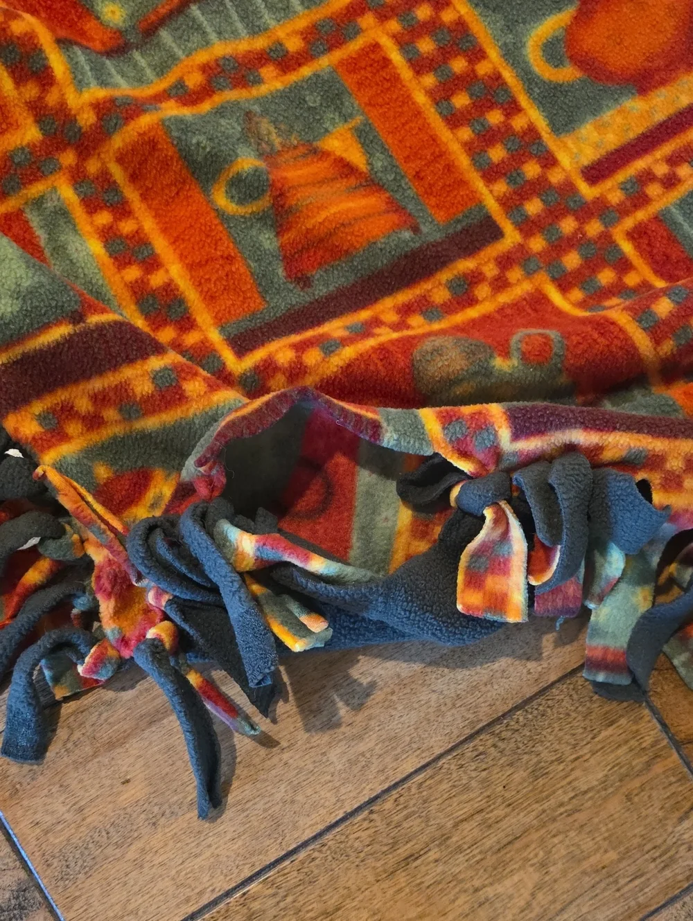 Handmade Fleece Tie Blanket Teapots Fall Autumn Colors 69x49